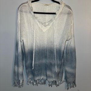 POL White and Gray Ombre Cottagecore Knit Sweater Small